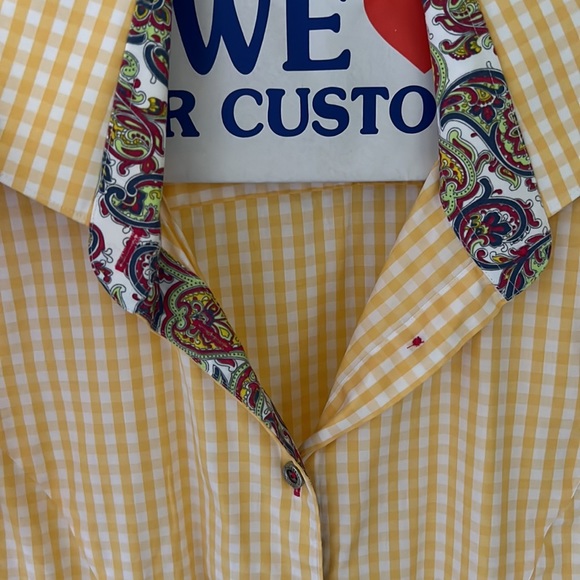 S/s super cute yellow and white small checker top. Size small petite. Like new. - Picture 2 of 6
